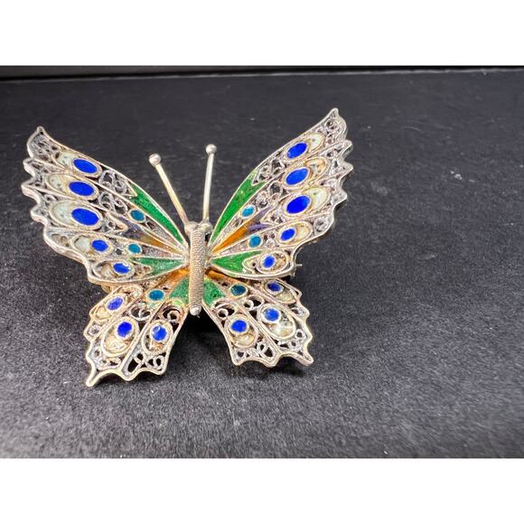 Vintage Alieti Adriana 800 silver Italian enameled filigree butterfly brooch pin - Picture 15 of 15